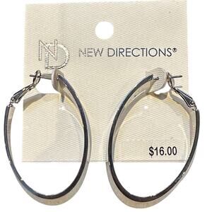 New Directions Silver Oval Hoop Earrings NWT